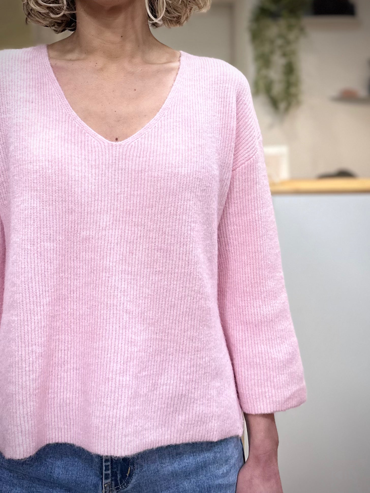 Détail maille pull femme rose
