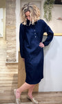 Robe en denim indigo longueur sous le genou