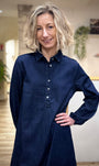 Patte de boutonnage robe denim indigo