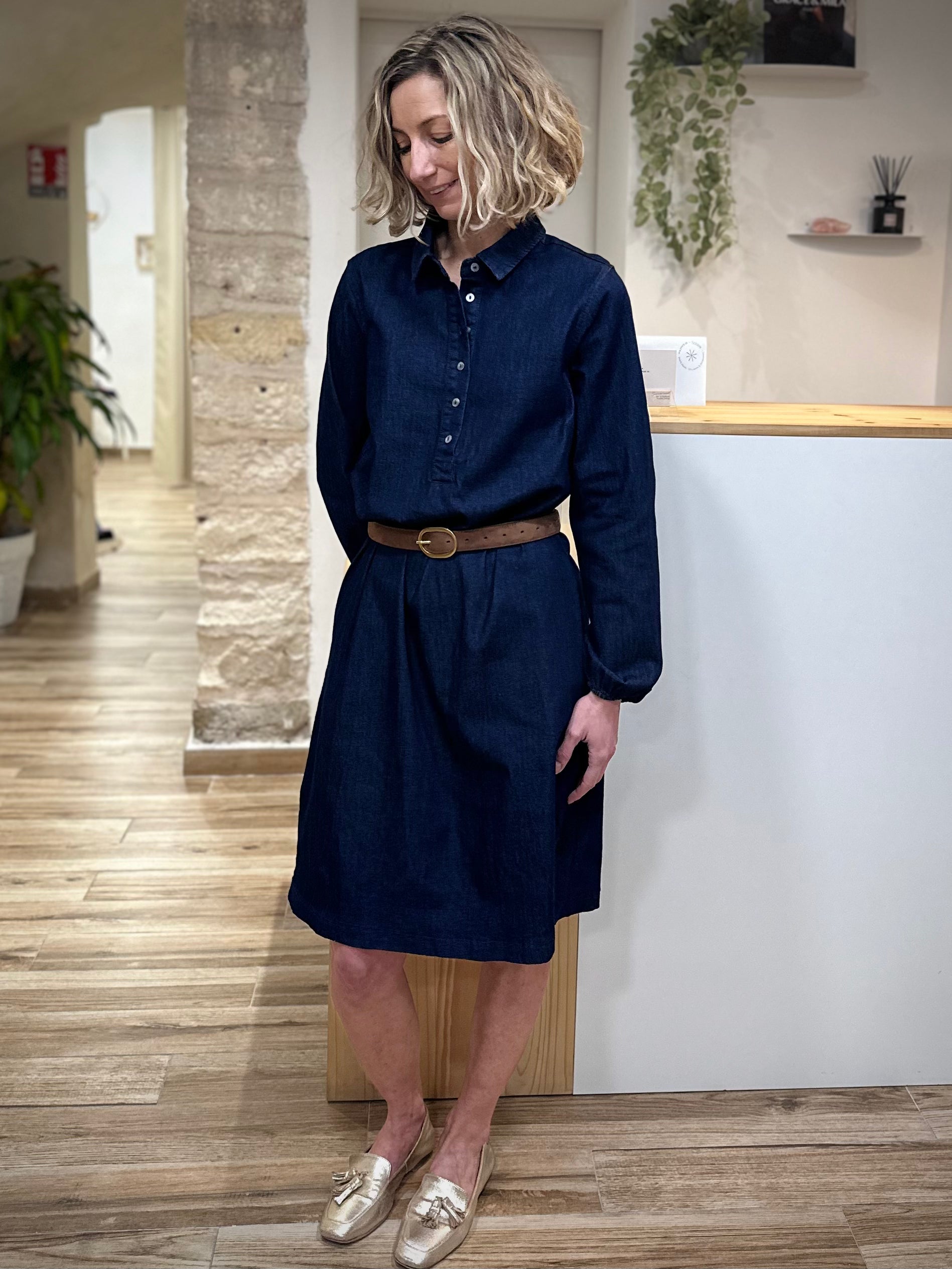 Robe casual chic indigo femme