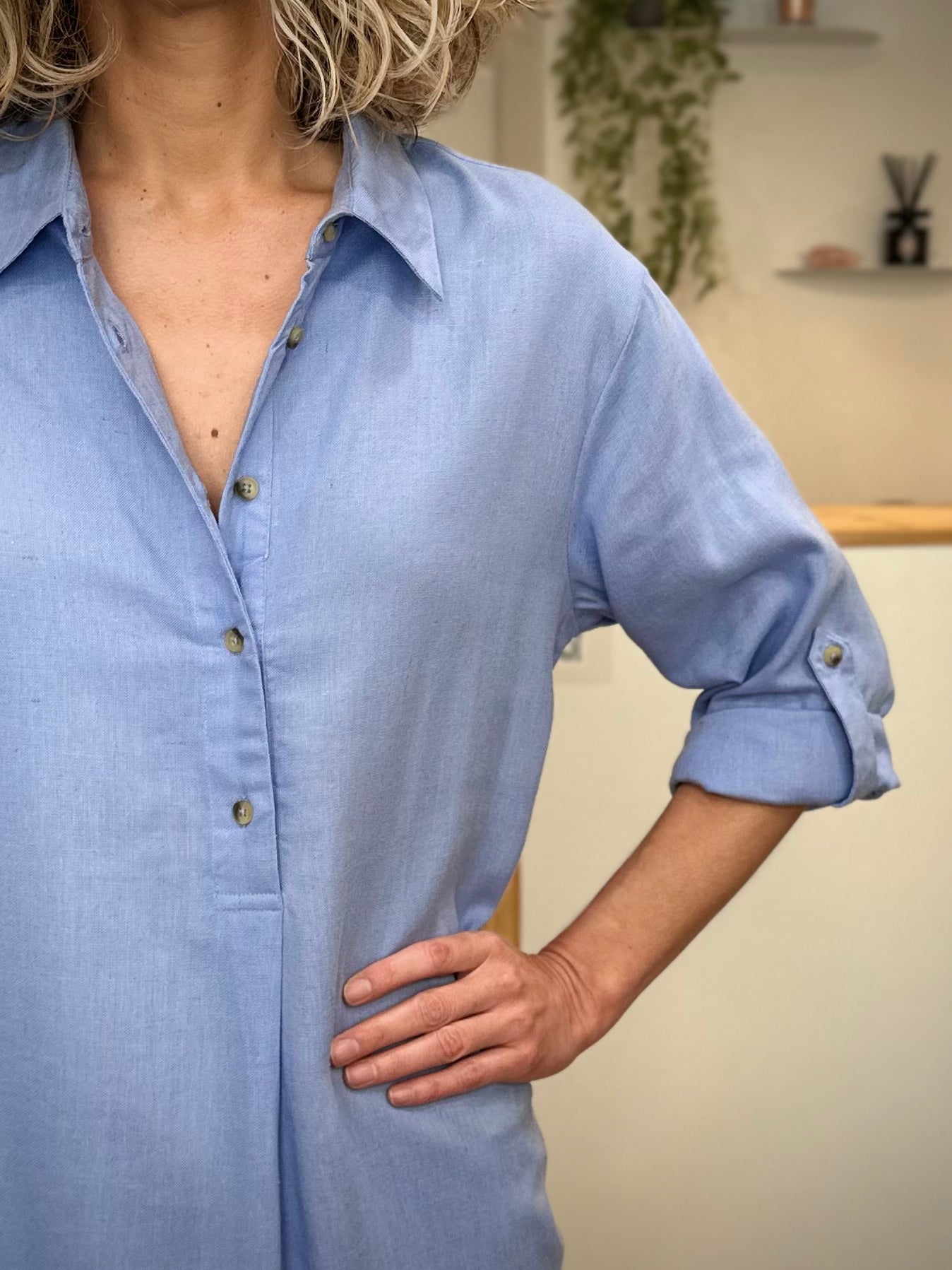 Robe fluide manches retroussées femme 