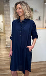 Robe casual chic bleu marine avec poches 