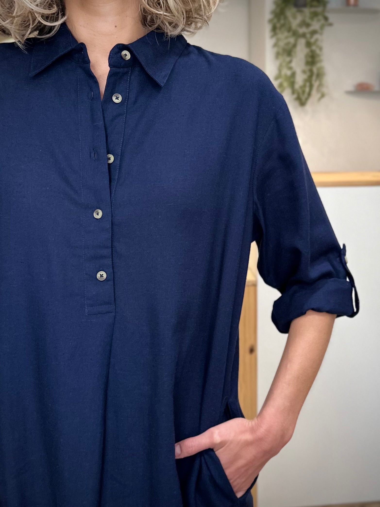 Robe femme col chemise bleu marine 