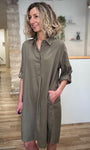 Robe casual chic kaki avec poches 