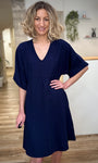 Robe courte bleu marine col V femme 