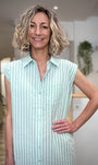 Robe chemise sans manches rayures vertes femme