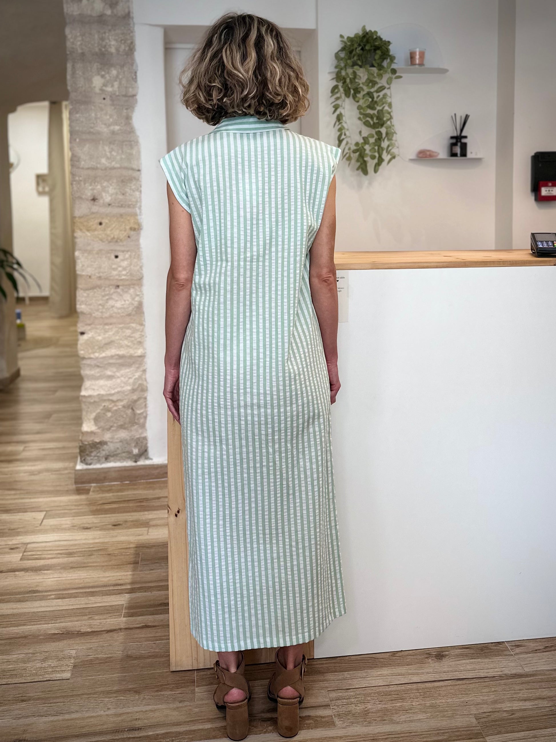 Robe Rayne rayures vertes look décontracté élégant