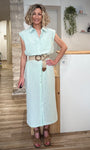 Robe longue chemise rayée verte élégante avec ceinture