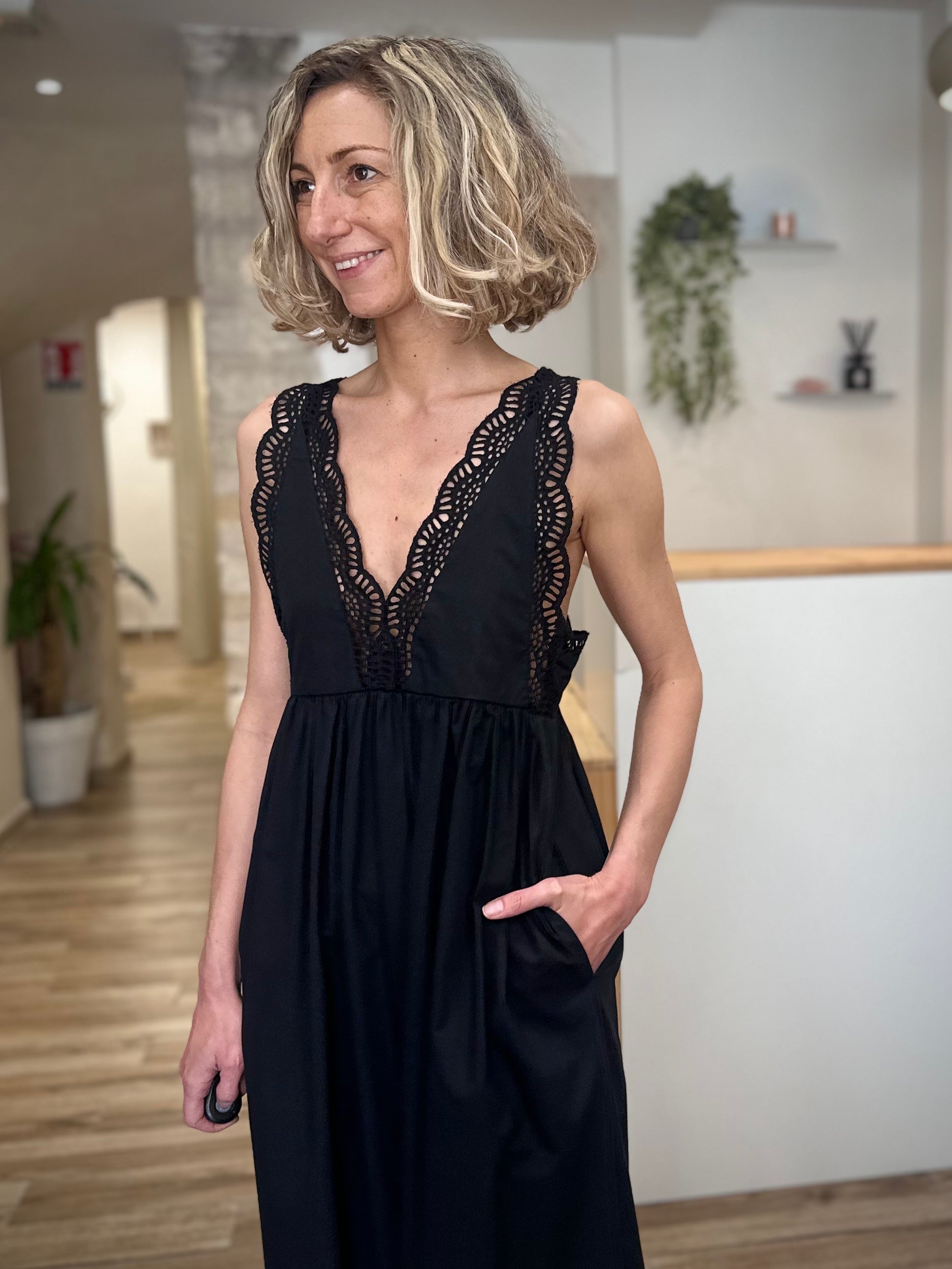 Robe longue noire bohème chic femme 