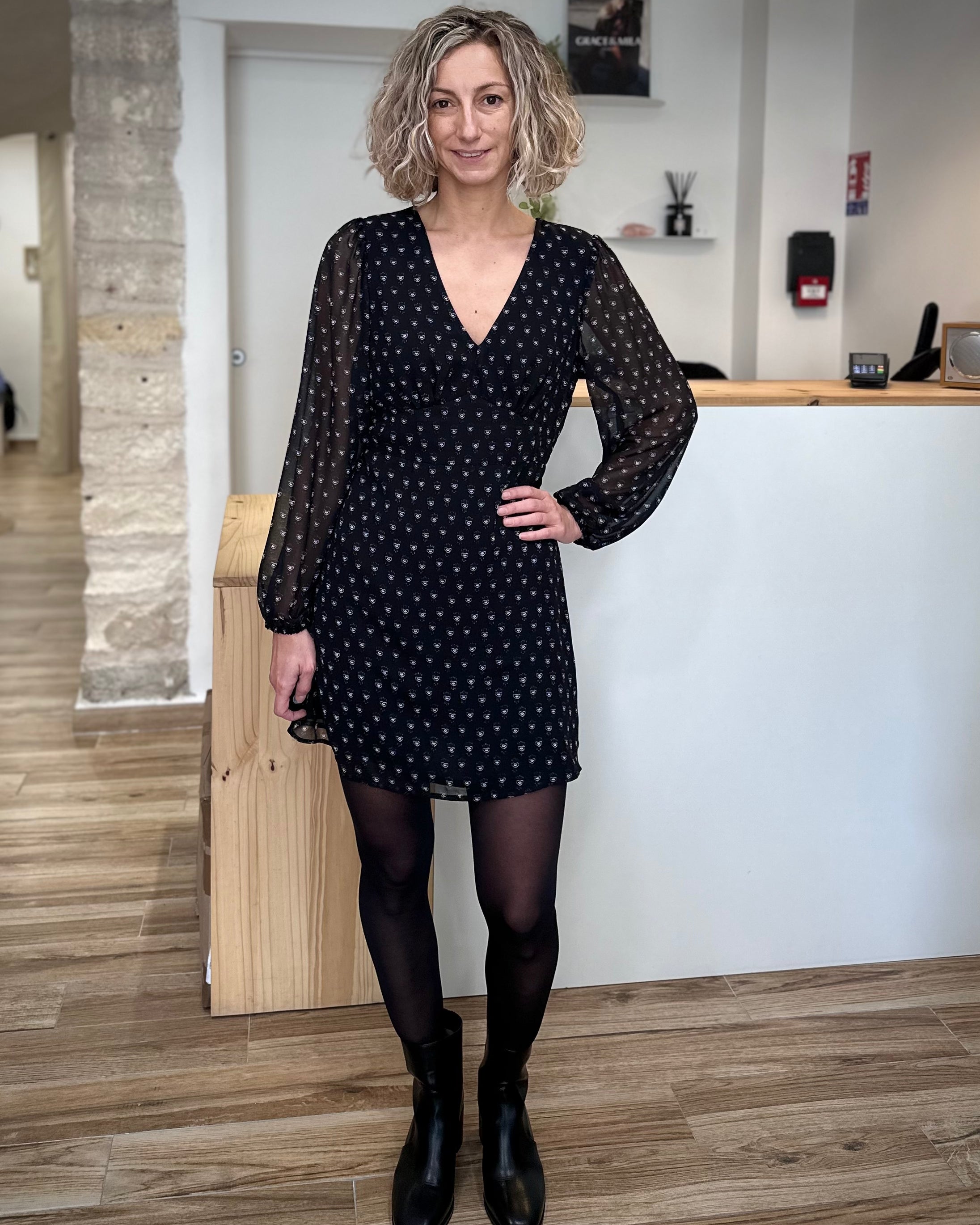 Robe fluide automne portée avec bottines