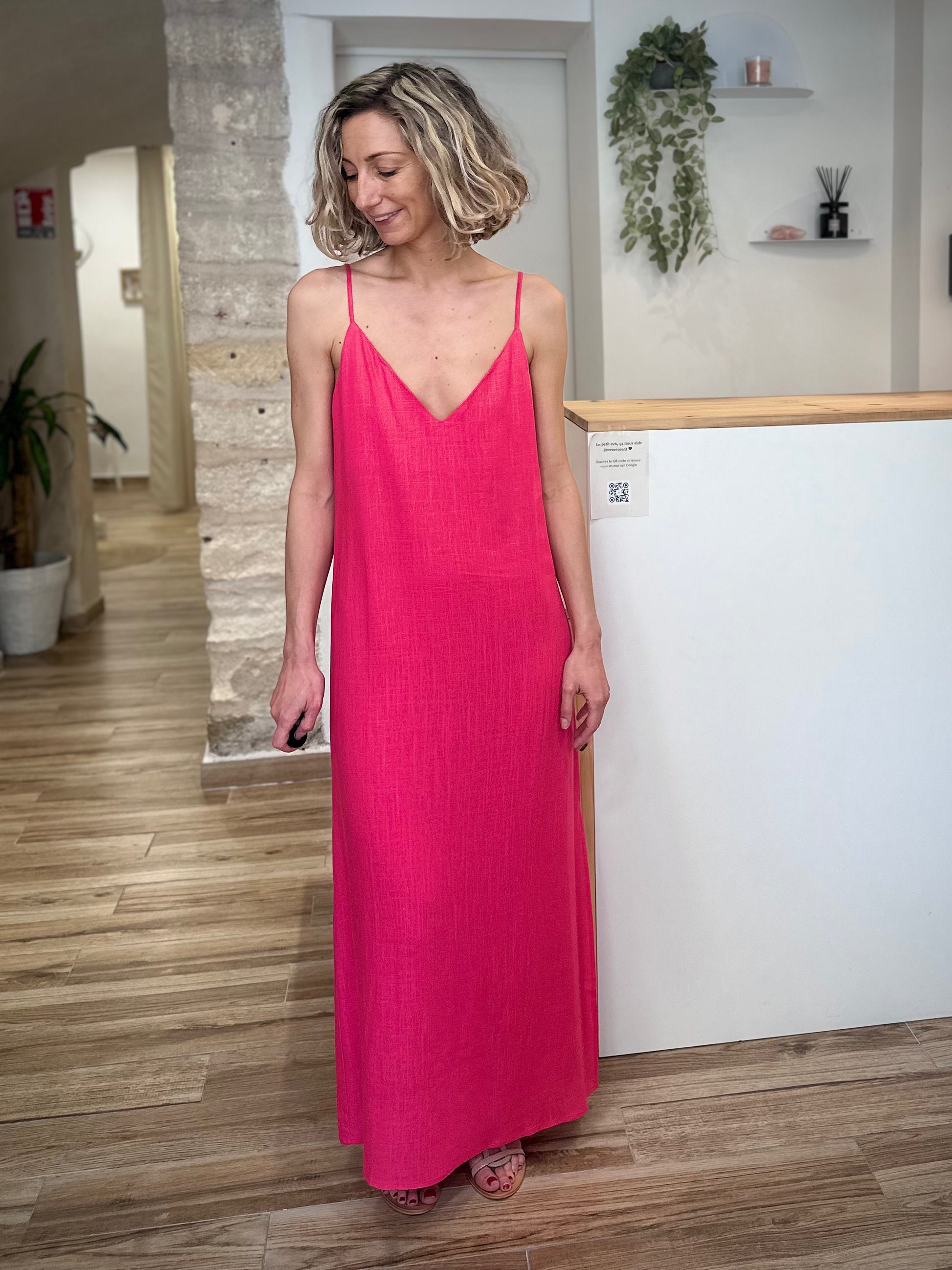 Robe longue légère femme coloris fuchsia 