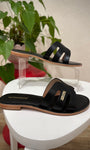 Vue de profil des mules Damia en cuir noir 