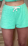 Short éponge vert femme taille smockée