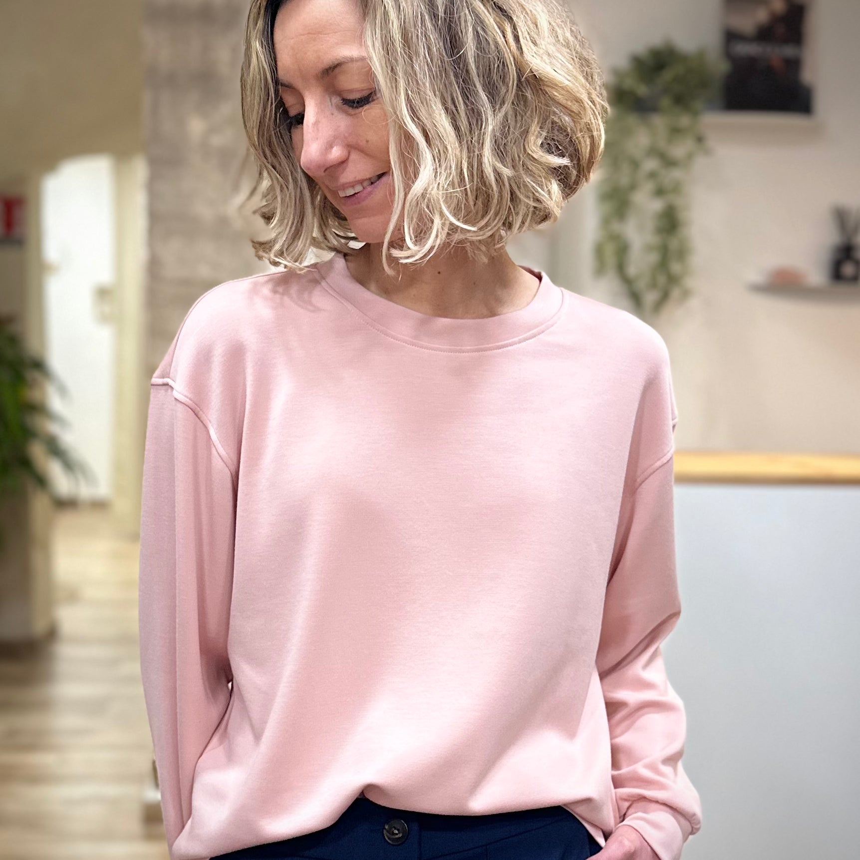 Sweat rose pâle femme casual chic