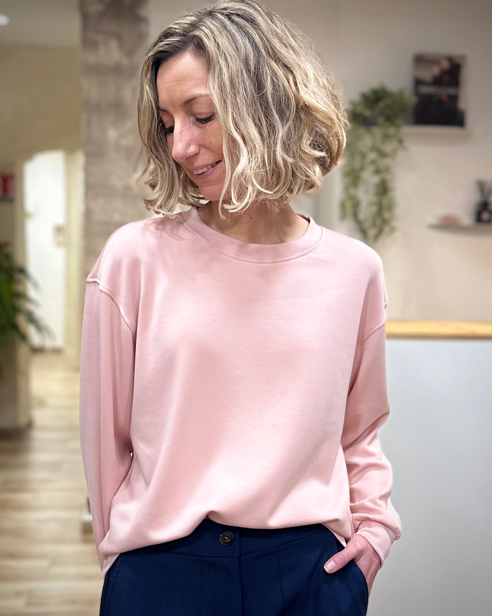 Sweat rose pâle femme casual chic