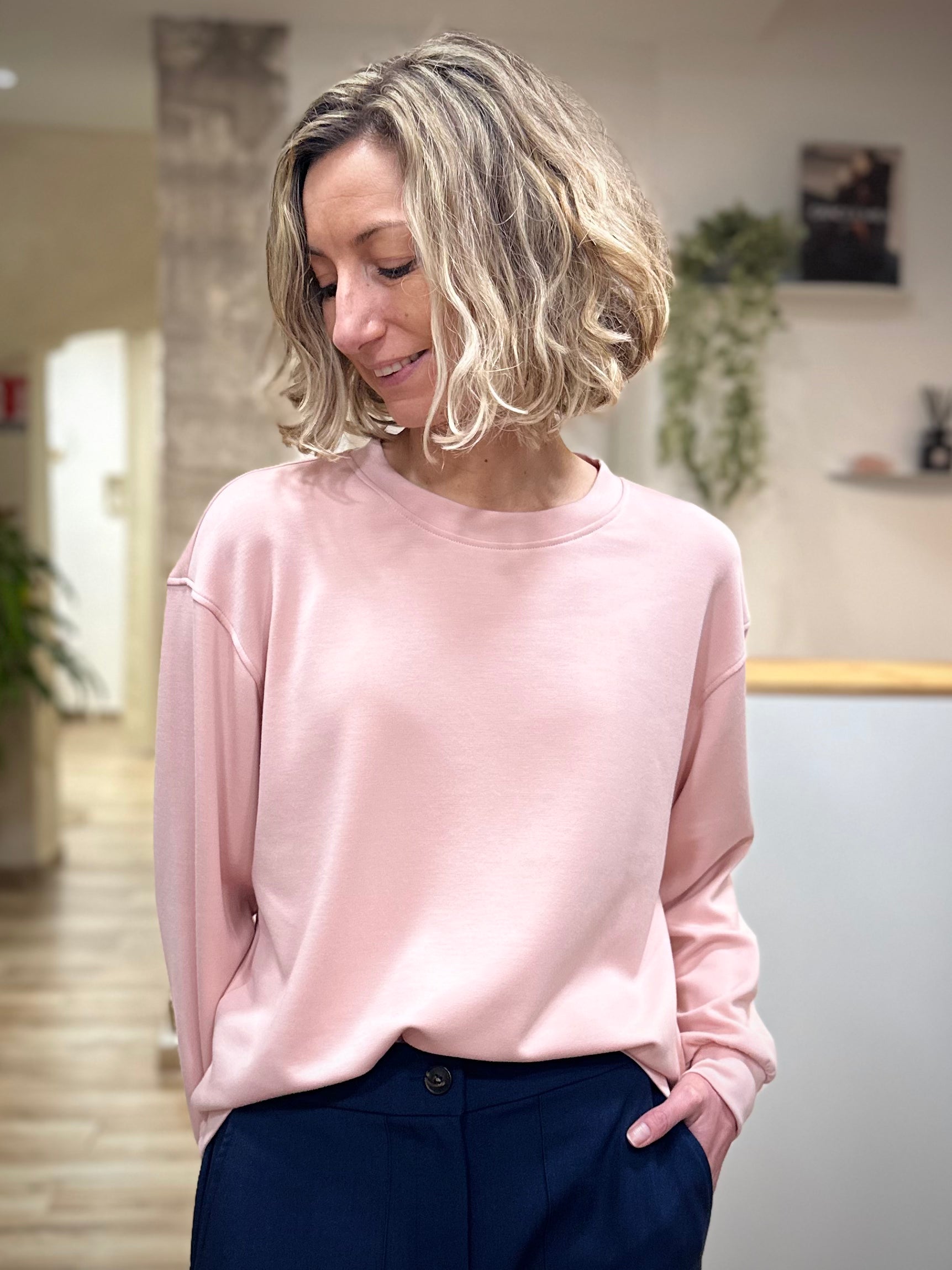 Sweat rose pâle femme casual chic