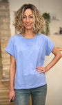 Haut femme minimaliste bleu clair coupe fluide 