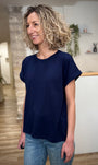 T-shirt boxy femme longueur hanches bleu marine 