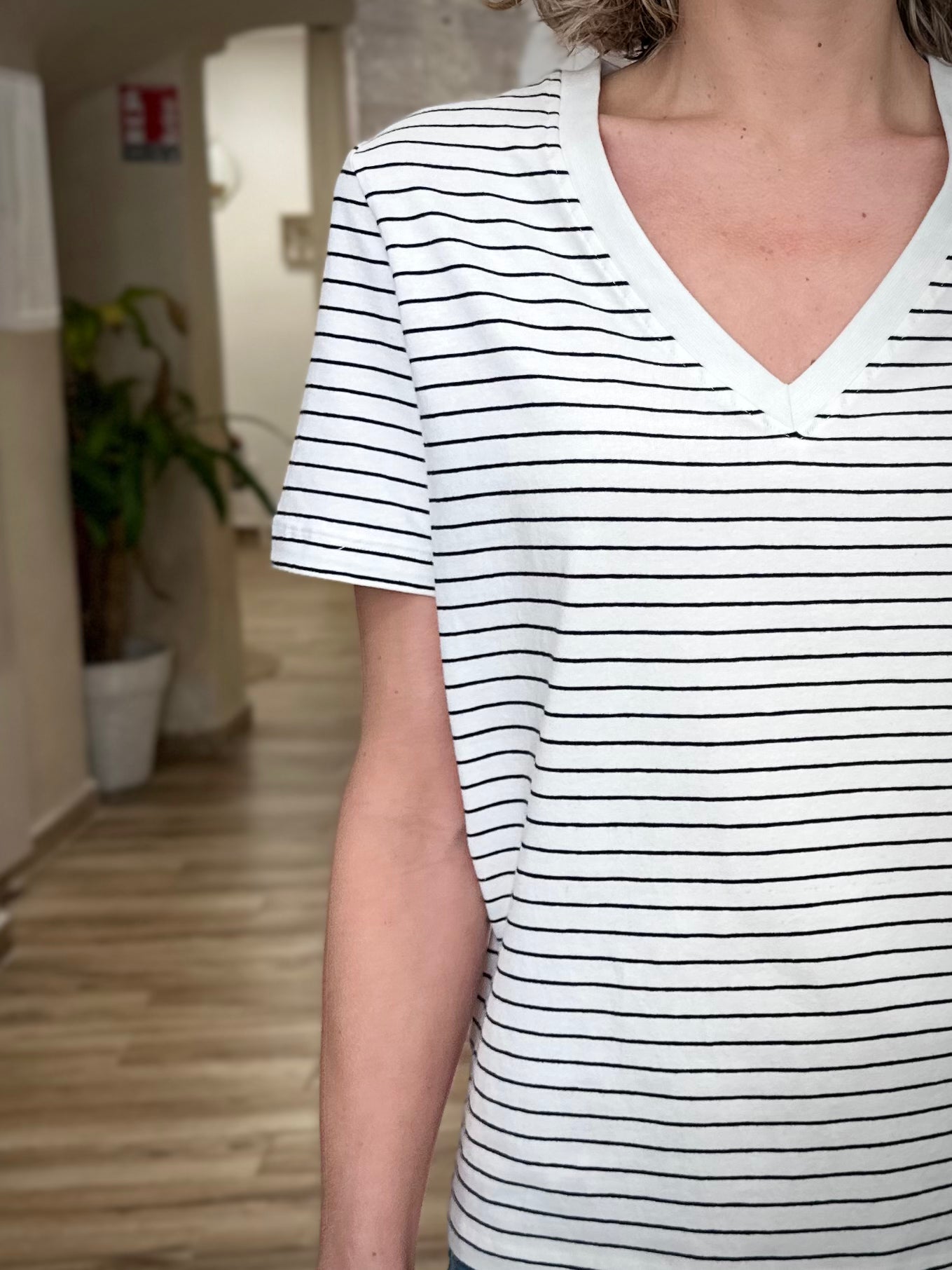 T-shirt rayures fines femme coton 