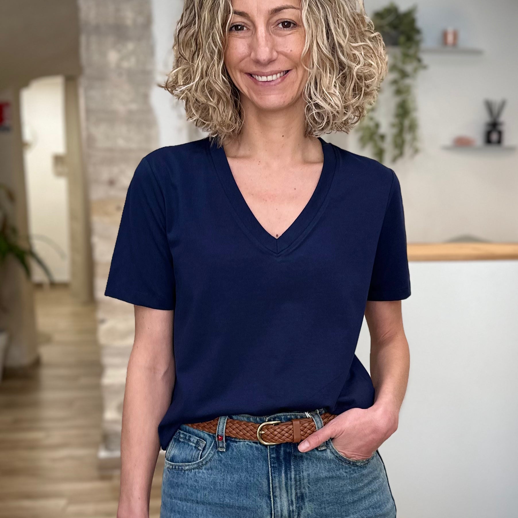 T-shirt bleu marine femme coupe fluide 