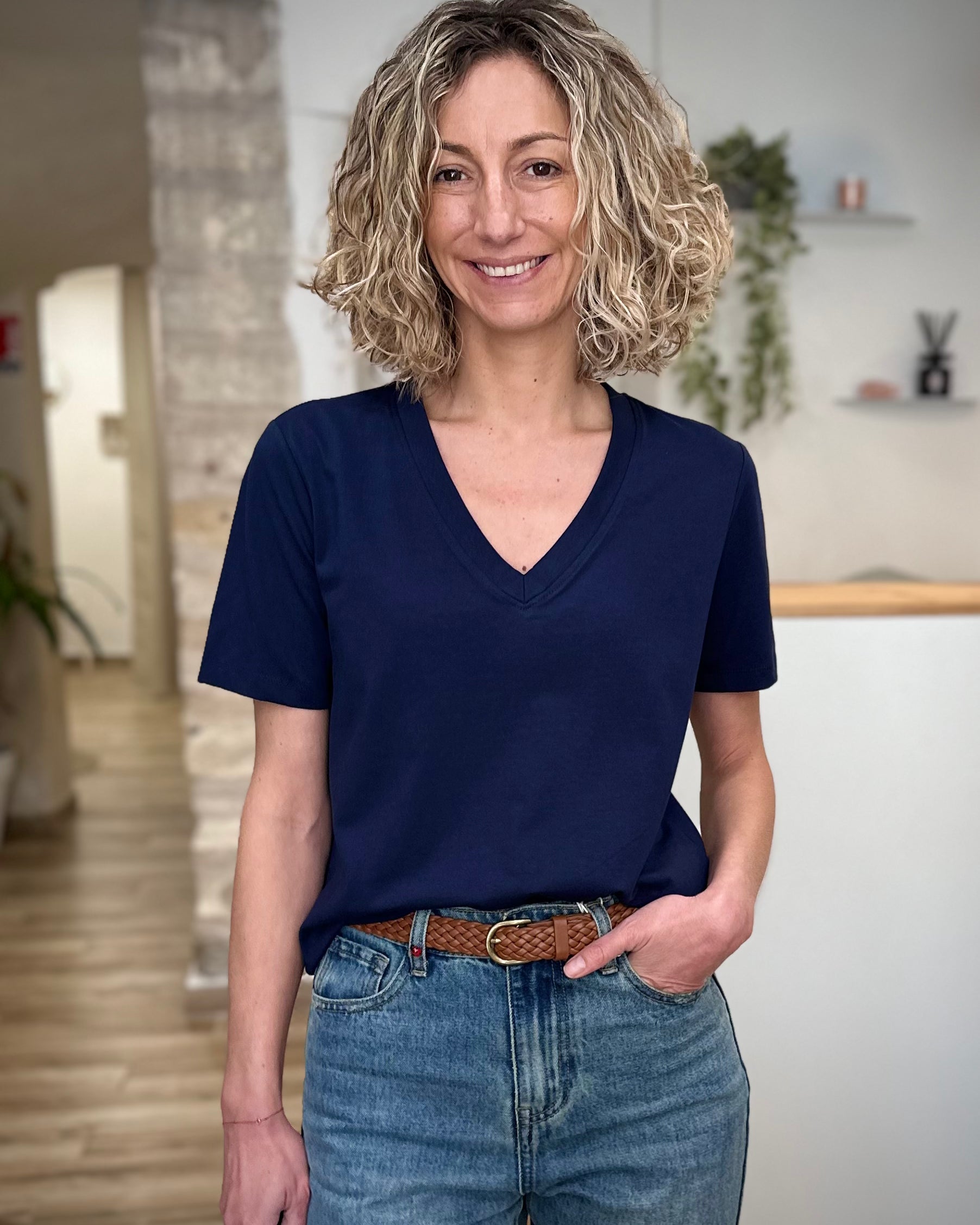 T-shirt bleu marine femme coupe fluide 