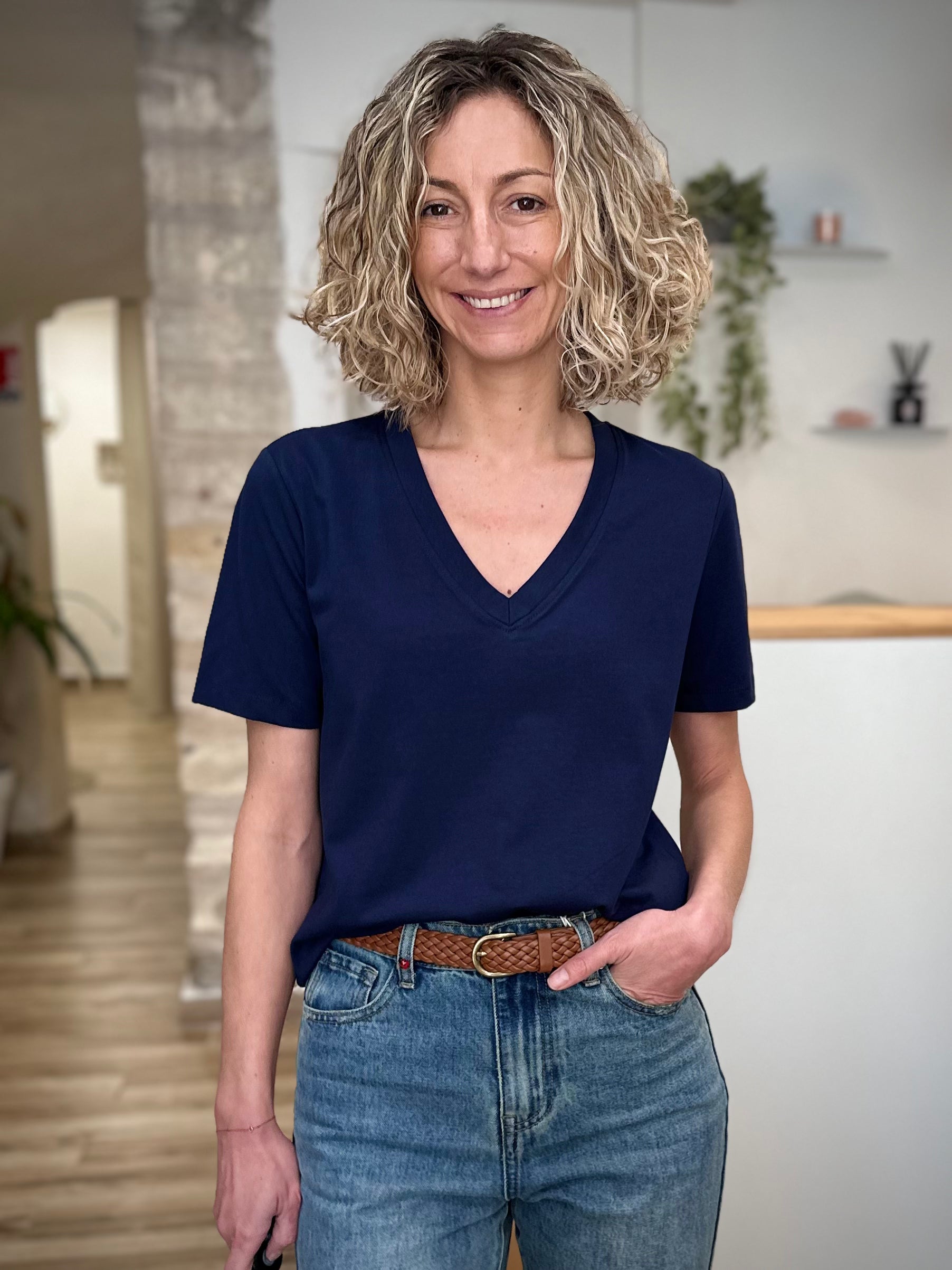 T-shirt bleu marine femme coupe fluide 