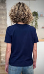 T-shirt bleu marine femme coupe moderne de dos
