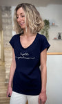 Tee-shirt femme manches courtes bleu marine casual chic 