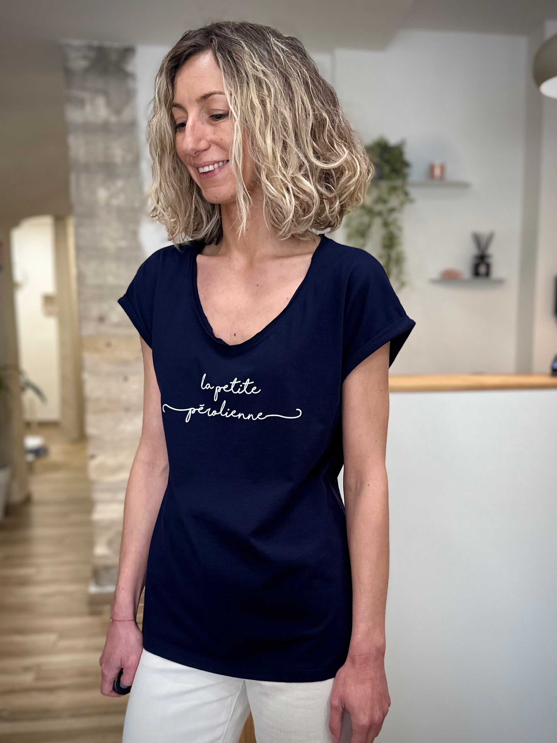Tee-shirt femme manches courtes bleu marine casual chic 