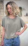Top ample kaki manches 3/4 femme