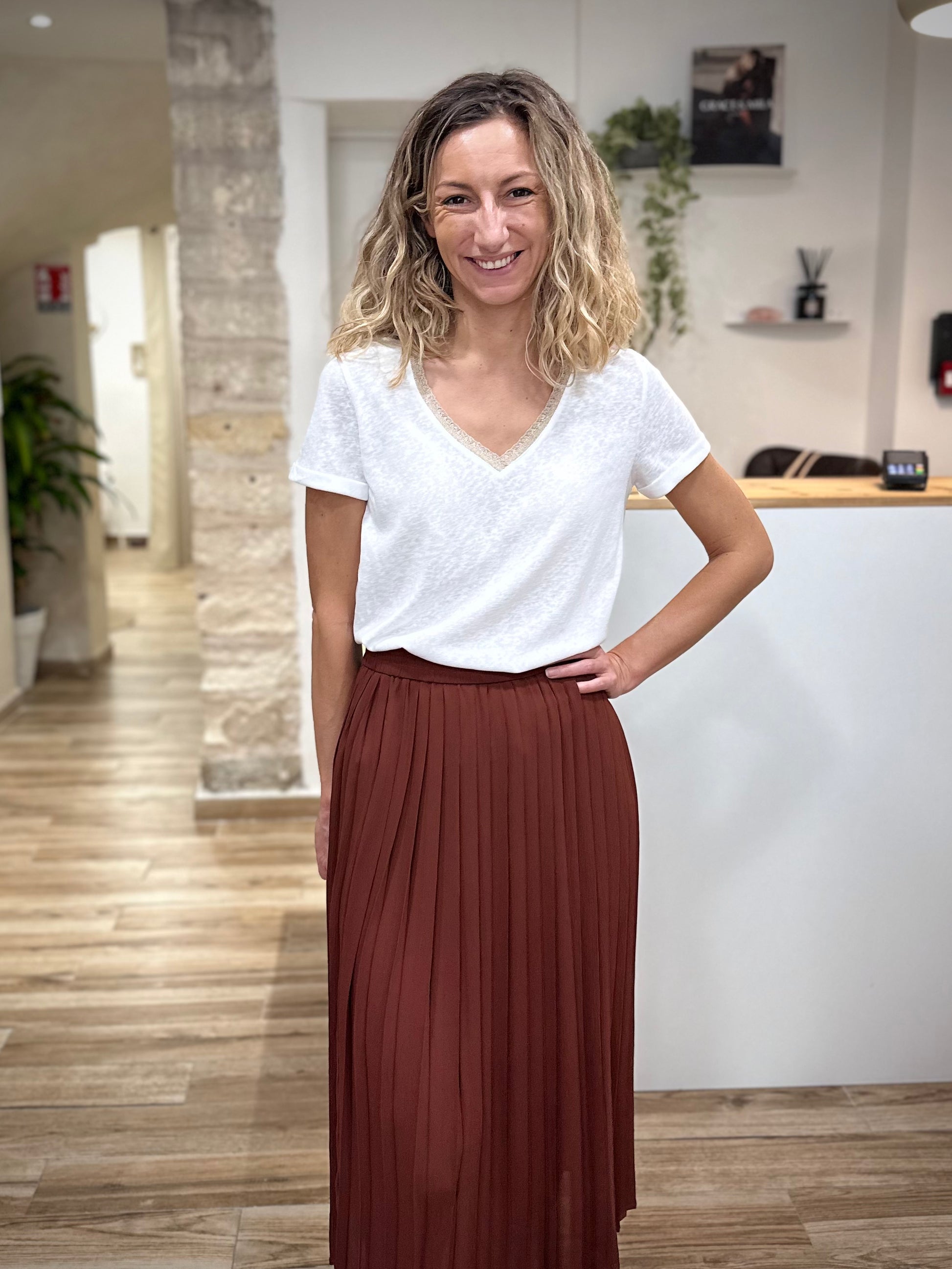 Tenue automne casual chic t-shirt ivoire 