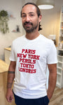 Tee-shirt homme blanc avec marquage velours rouge
