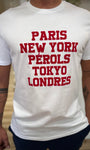 Tee-shirt imprimé villes du monde et Pérols effet velours rouge