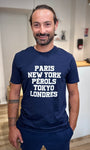 Tee-shirt homme en coton bleu marine avec imprimé graphique blanc