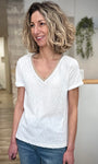 Tee-shirt ivoire femme détail brillant col 