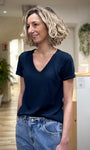 T-shirt coton bleu marine manches courtes