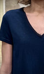 Détail col V avec liseré lurex t-shirt femme