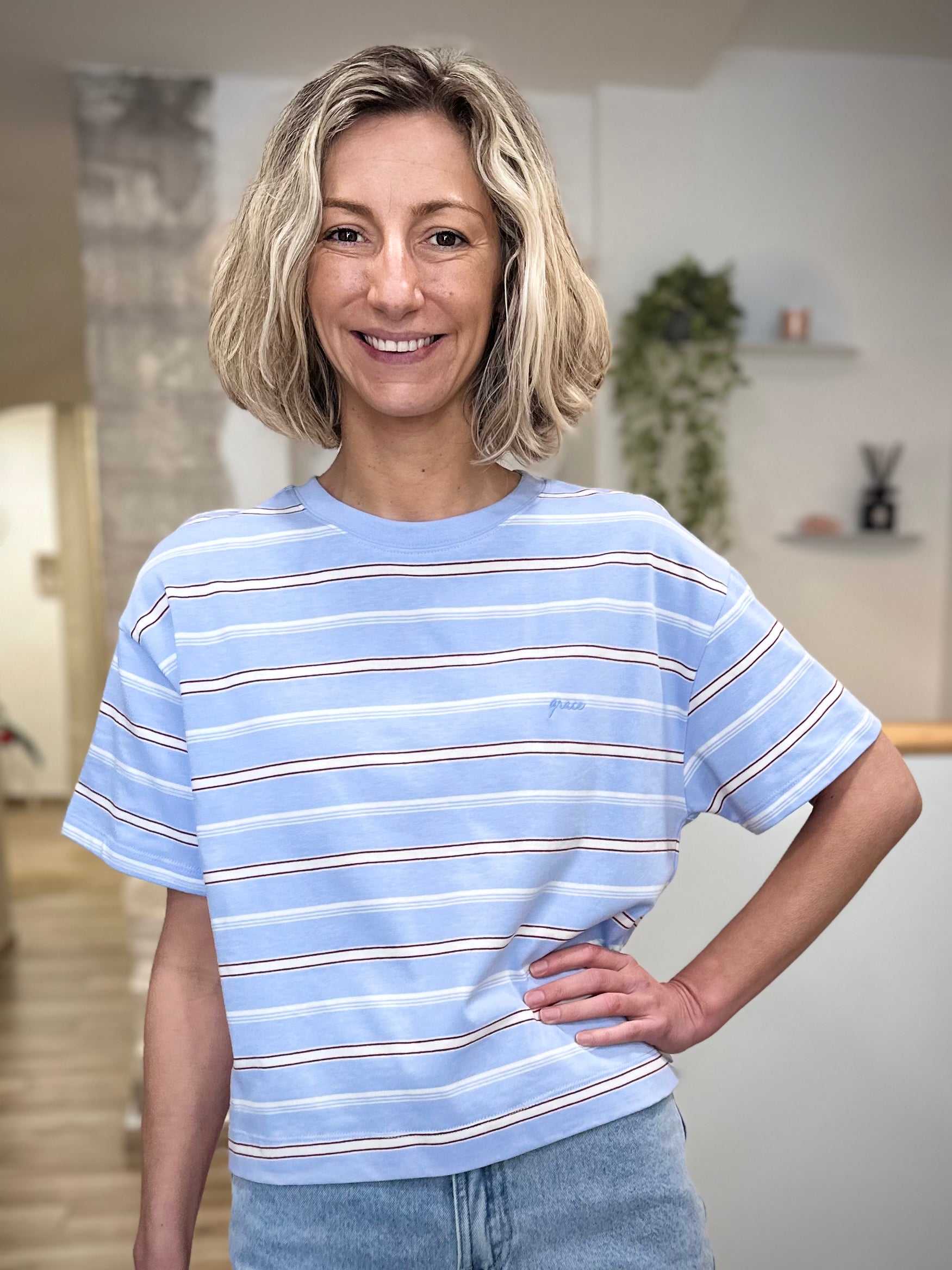 T-shirt oversize rayé femme manches courtes 