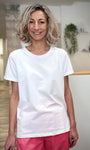 Tee-shirt blanc basique femme longueur hanches 