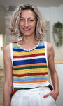 Débardeur maille ajourée coton léger multicolore