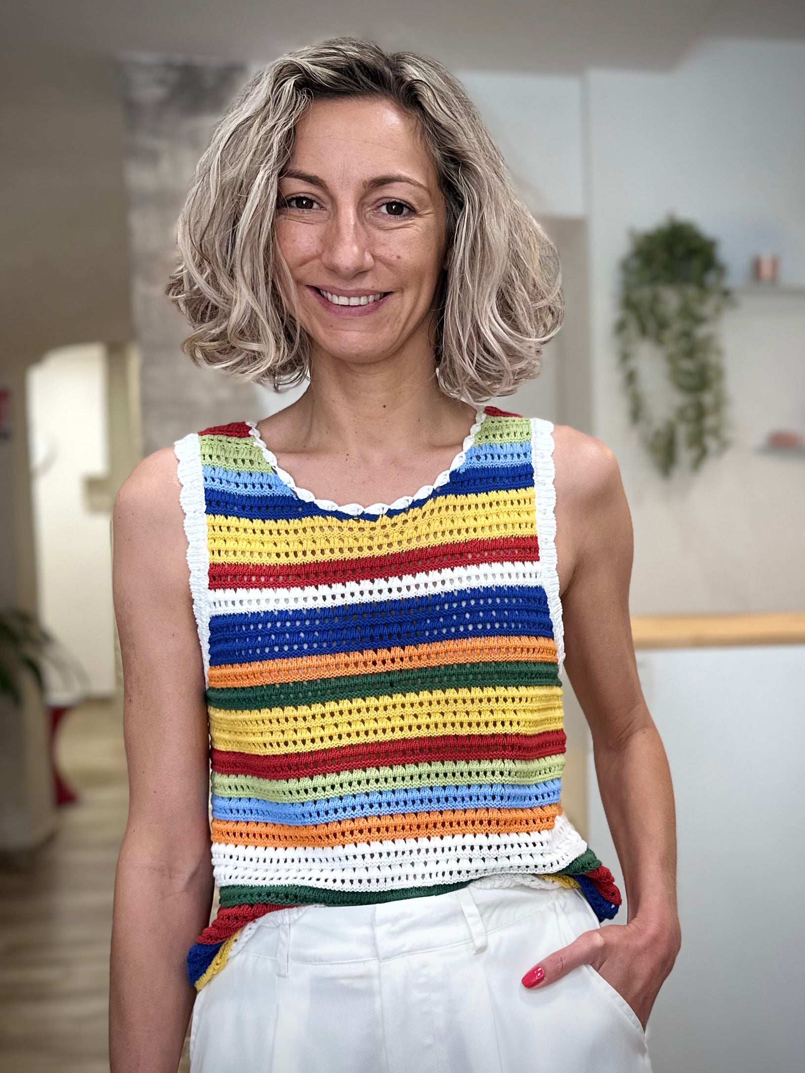 Débardeur maille ajourée coton léger multicolore