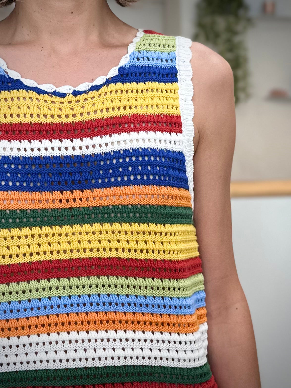 Détail de la maille ajourée du Top Montevideo en coton