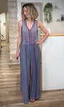 Top multicolore femme porté avec pantalon assorti 