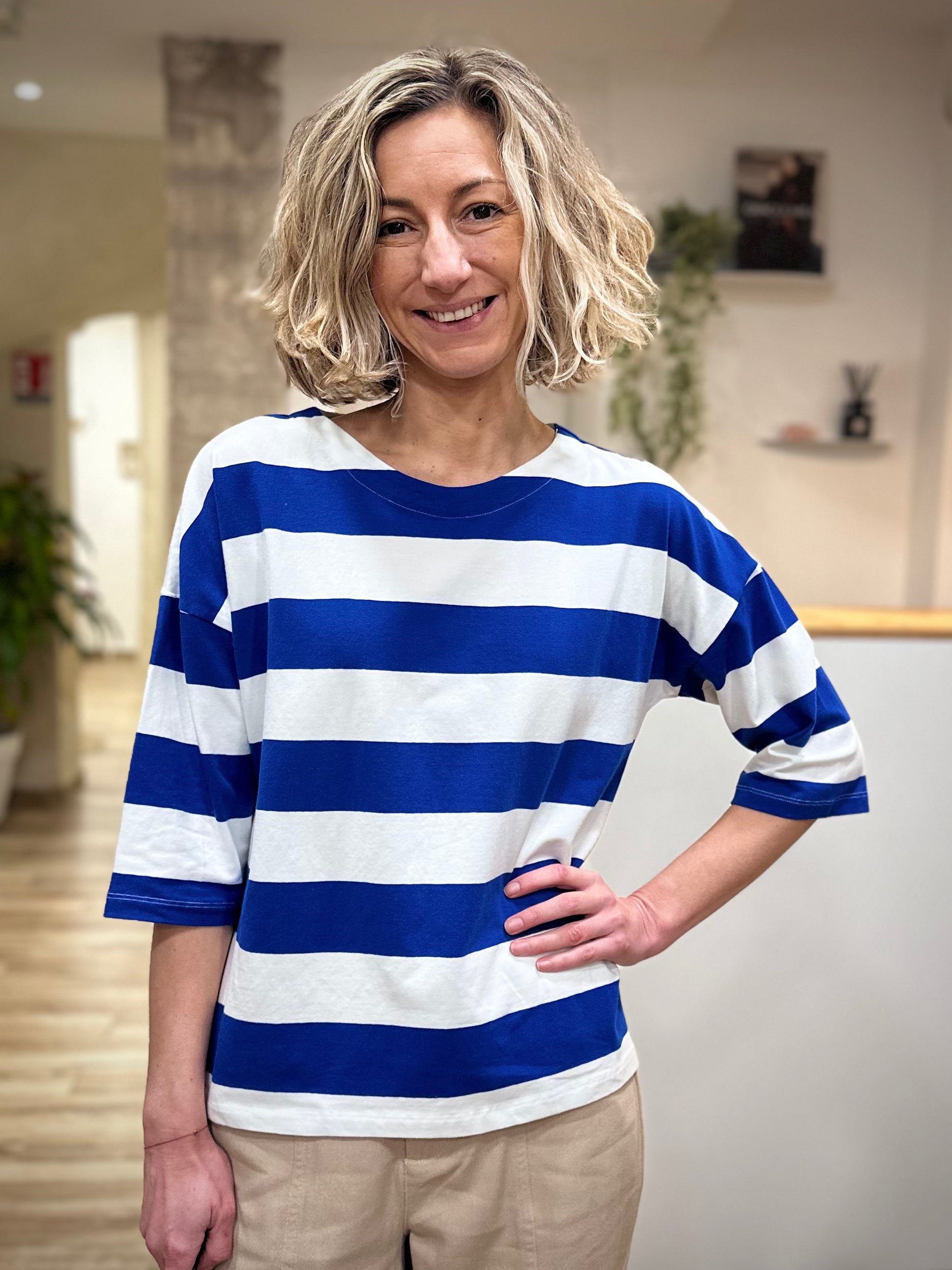 Tee-shirt rayé femme en coton manches 3/4