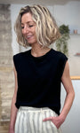 Top noir femme détails ajourés col rond chic 