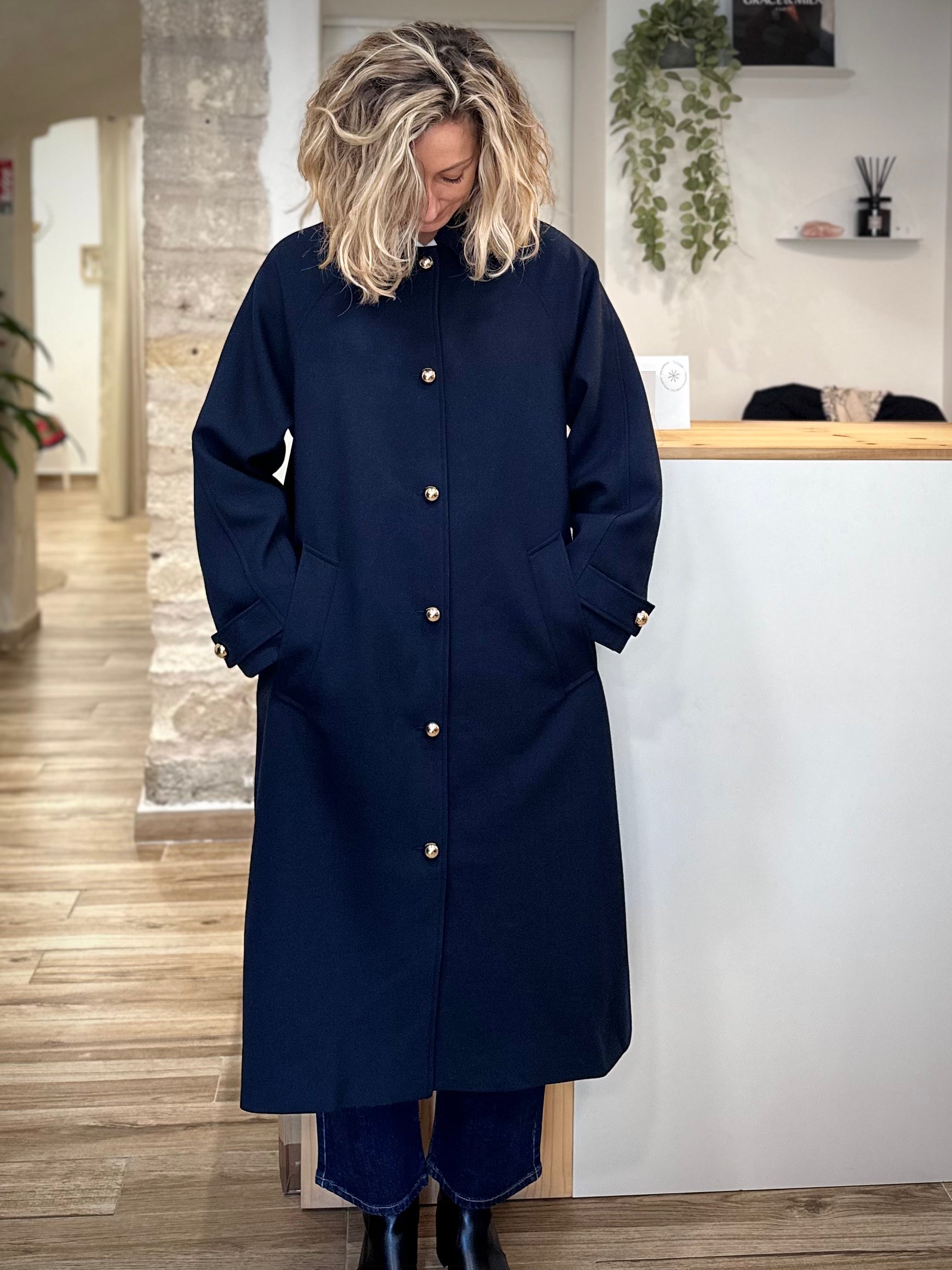 Trench coat bleu marine coupe droite