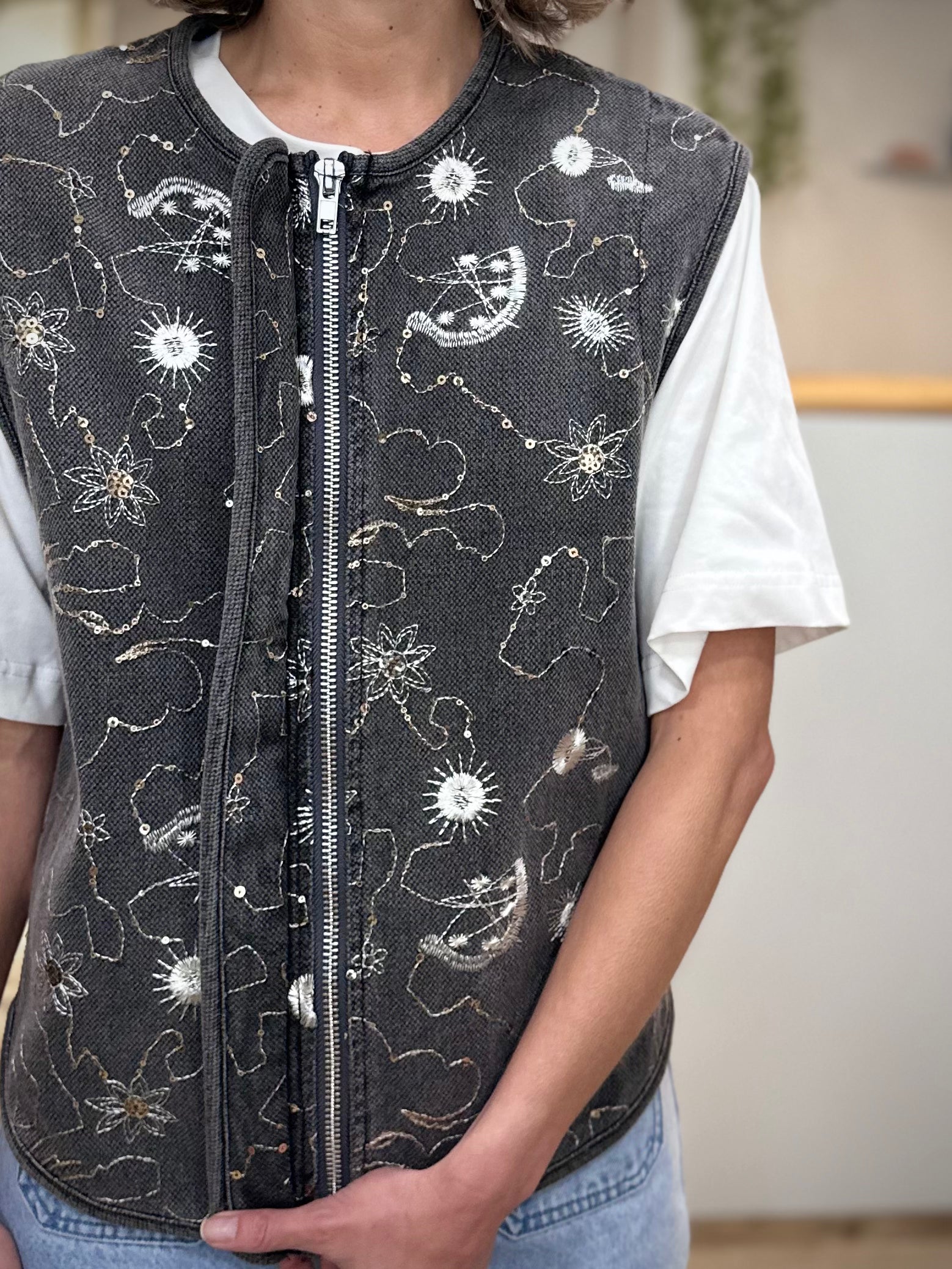 Veste jean femme détail zip caché