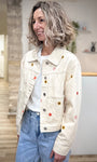 Veste denim écru femme broderies étoiles