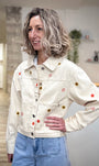 Veste jean brodée étoiles et fleurs femme
